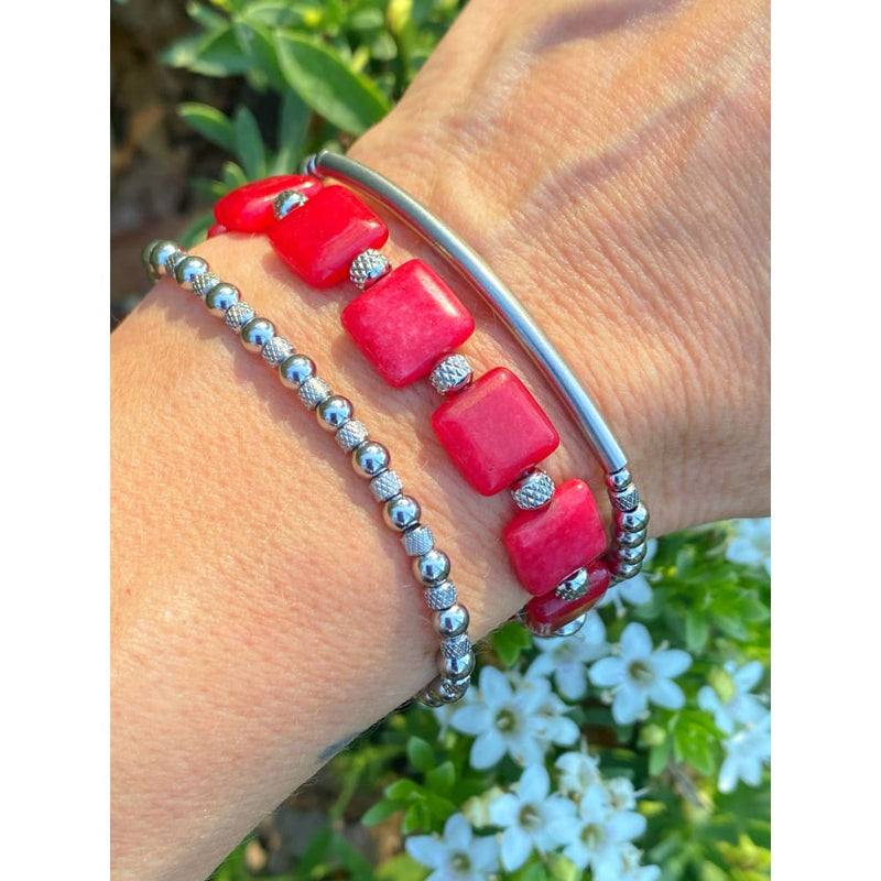 CRIMSON JADE SQ BRACELET