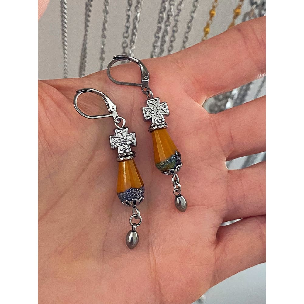 FLOWER CROSS EARRINGS