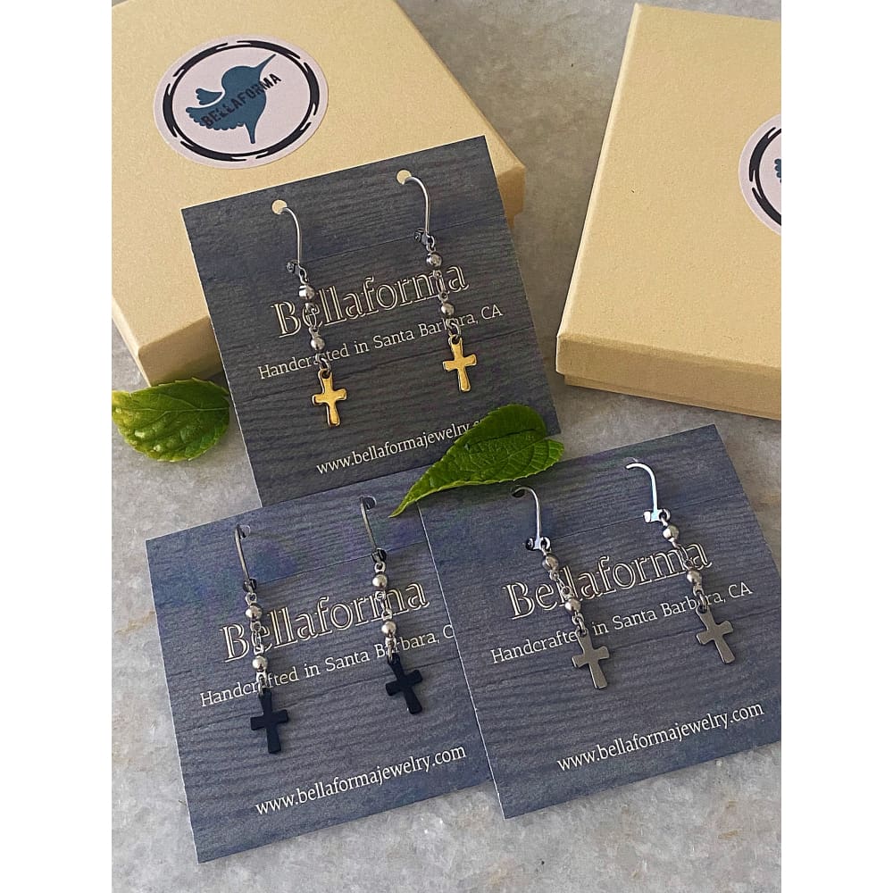 BEADED CROSS EARRINGS