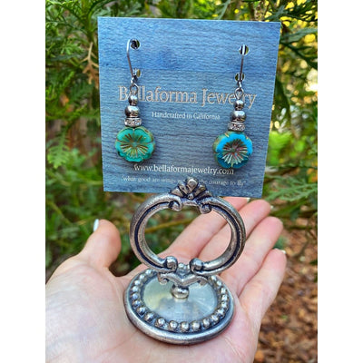 TEAL HIBISCUS EARRINGS