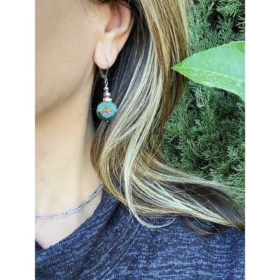 TEAL HIBISCUS EARRINGS