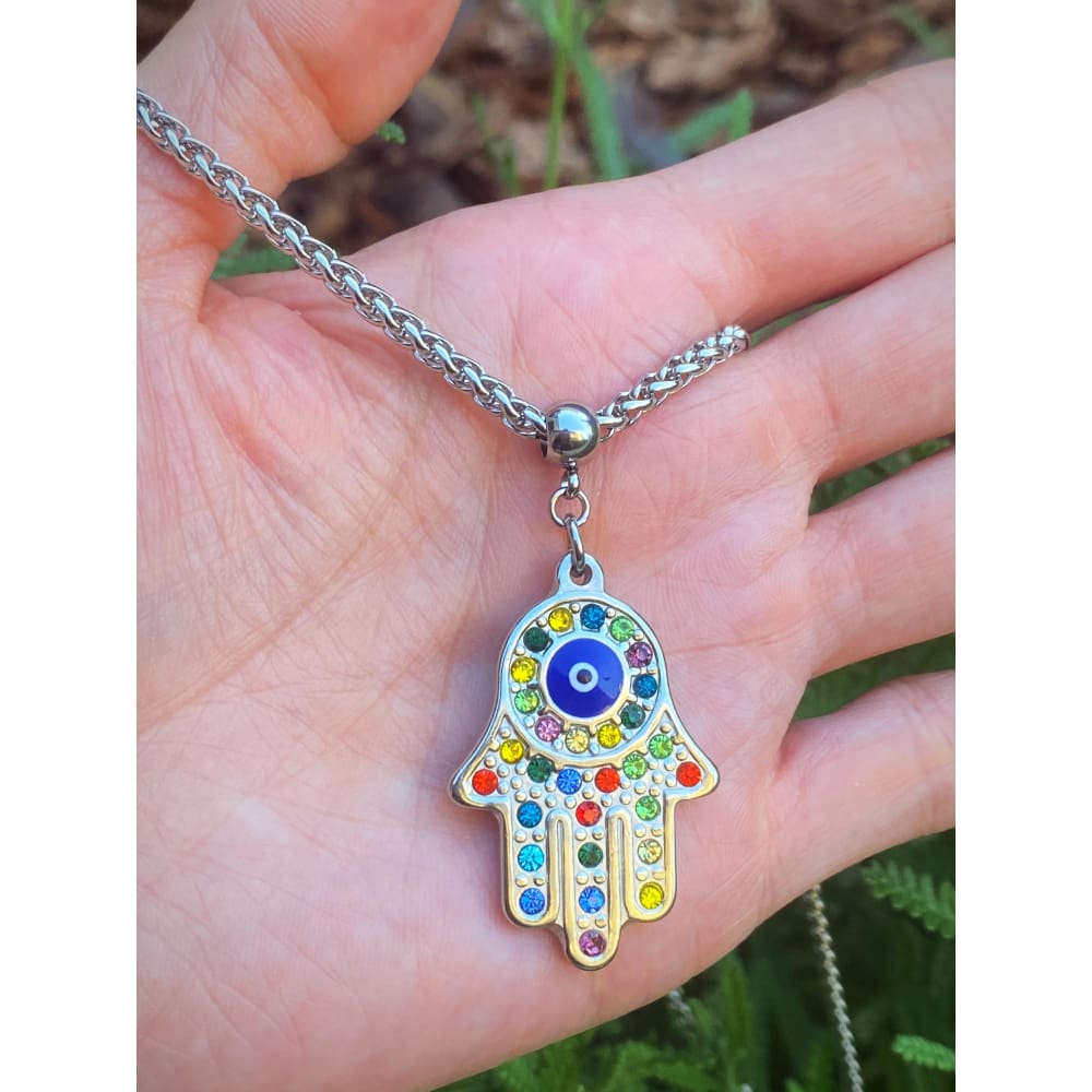 RHINESTONE HAMSA NECKLACE