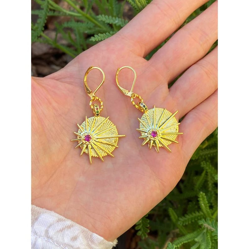 GOLD CZ SUNBURST EARRINGS