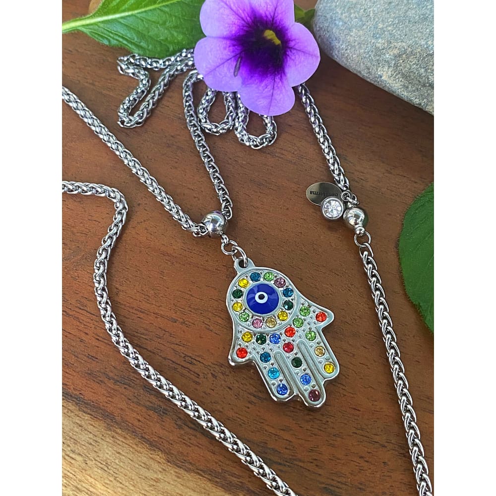 RHINESTONE HAMSA NECKLACE