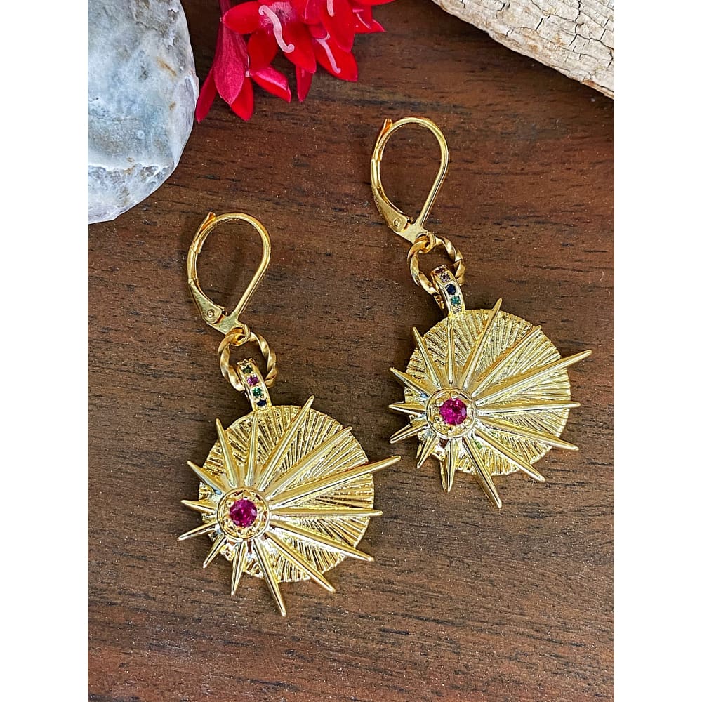 GOLD CZ SUNBURST EARRINGS